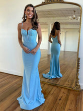 Mermaid Spaghetti Straps Beaded Satin Long Prom Dress
